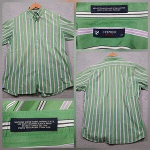 Cremieux Classic Men's Button Down Shirt L Green White Stripe Cotton